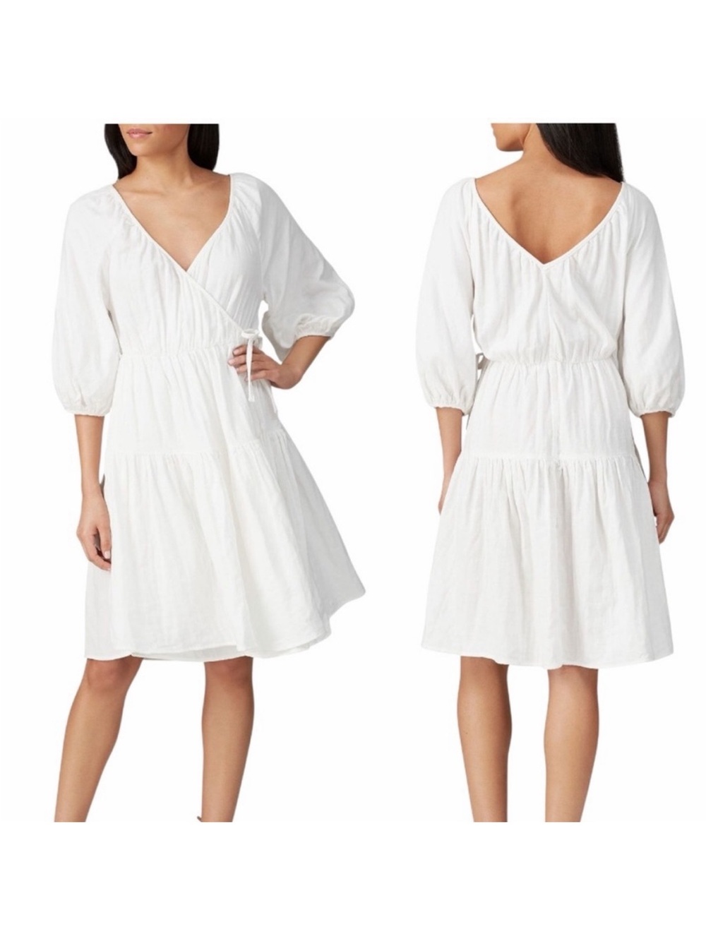 Love Whit by Whitney Port white cotton gauze genuine Wrap ballon sleeve Dress